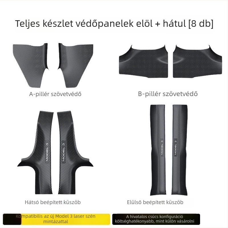 Tesla Model Y első és hátsó ajtó küszöb profilok – lézerrel gravírozott szénszálas mintázatú pedálvédő lemez