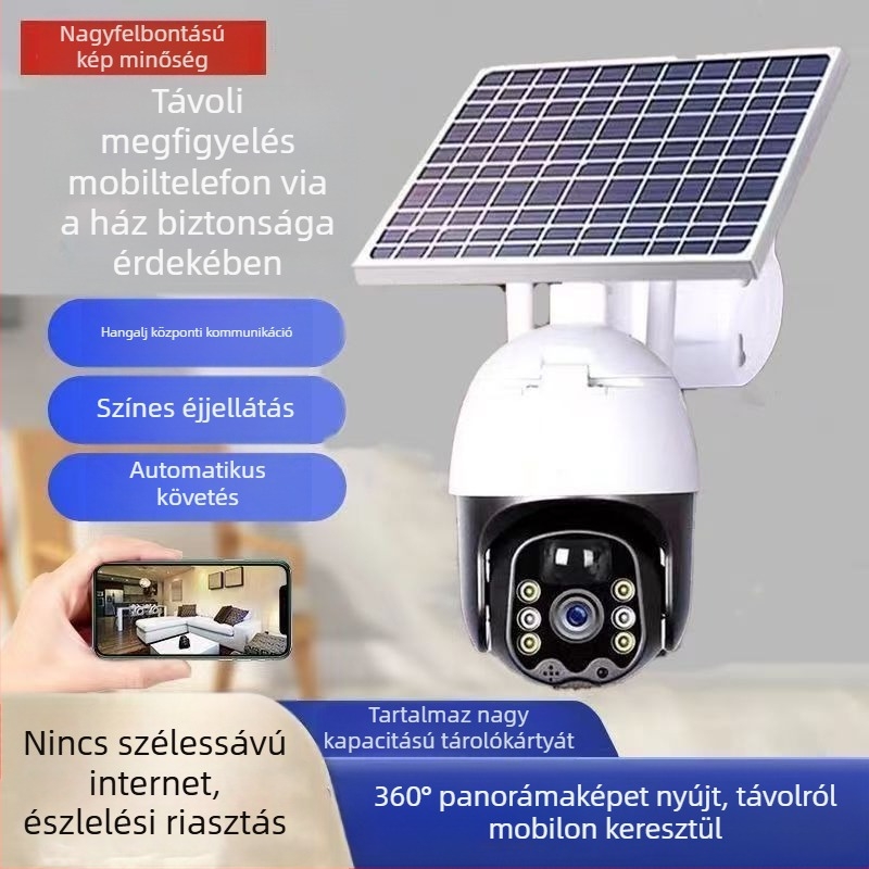 Napelemes megfigyelő kamera 360°-os, távoli mobil hozzáféréssel, éles éjszakai látással, kültéri vízálló