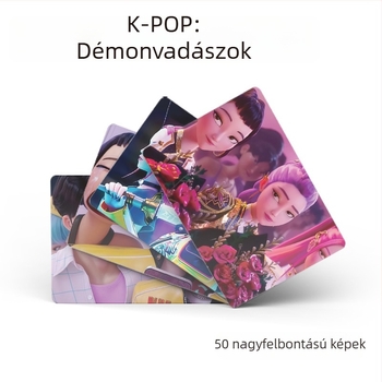 K-Pop démonvadász lánycsapat – dobozos fotókártya készlet, 50 darab, LOMO lézer design, művészi postai kártyák személyre szabhatók