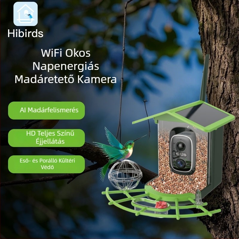Kültéri vízálló madáretető kamera AI madárfelismeréssel, 4MP/2.5K felbontás, 2.8mm objektív, 5V tápellátás
