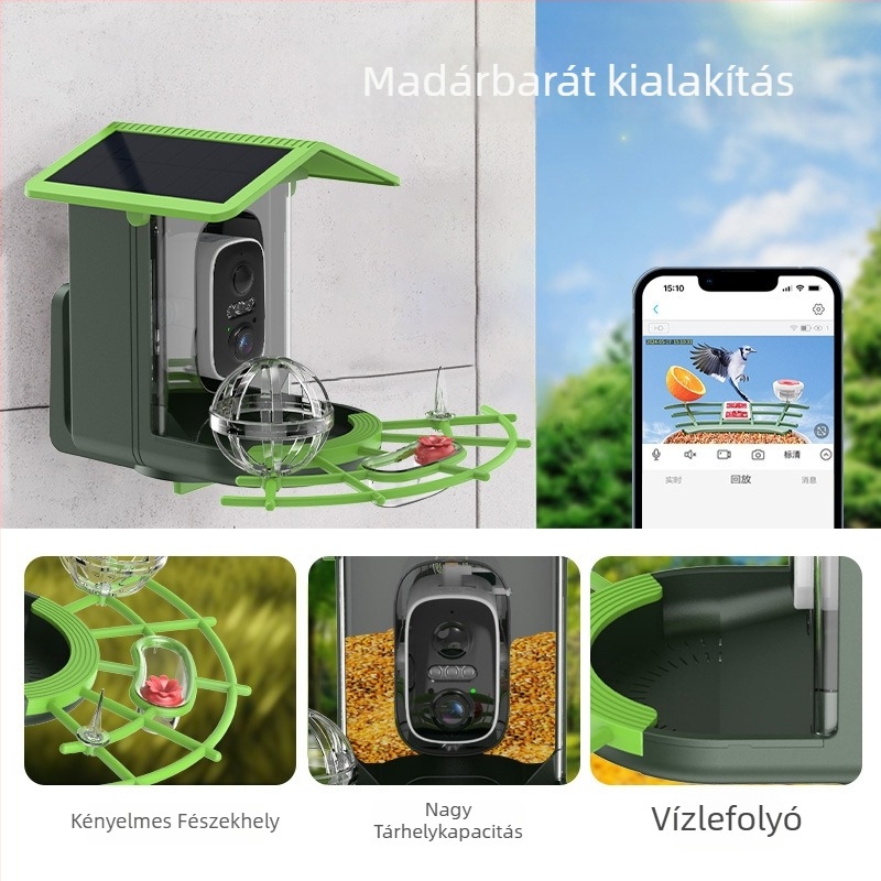 Kültéri vízálló madáretető kamera AI madárfelismeréssel, 4MP/2.5K felbontás, 2.8mm objektív, 5V tápellátás