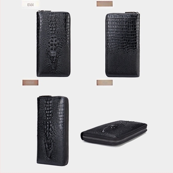 Férfi hosszú pénztárca krokodil mintával, valódi bőr, első réteg tehénbőre, RFID védelem, anti-magnetikus bélés, több kártyatartó