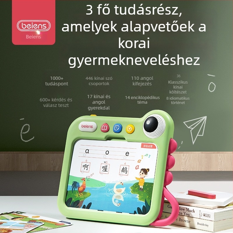 Koraoktatási gép kétnyelvű tanuláshoz gyerekeknek, 4–6 éveseknek, zene és hang, logikai gondolkodás fejlesztés, modell ZJ60, lítium-ion akkumulátor