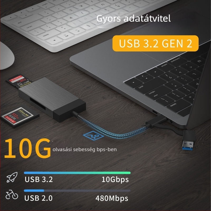 KS10 CFexpress- és SD-kártyaolvasó – Nagy sebességű USB-C 3.2 Külső kártyaolvasó fotózáshoz és videózáshoz, Alumíniumötvözet test