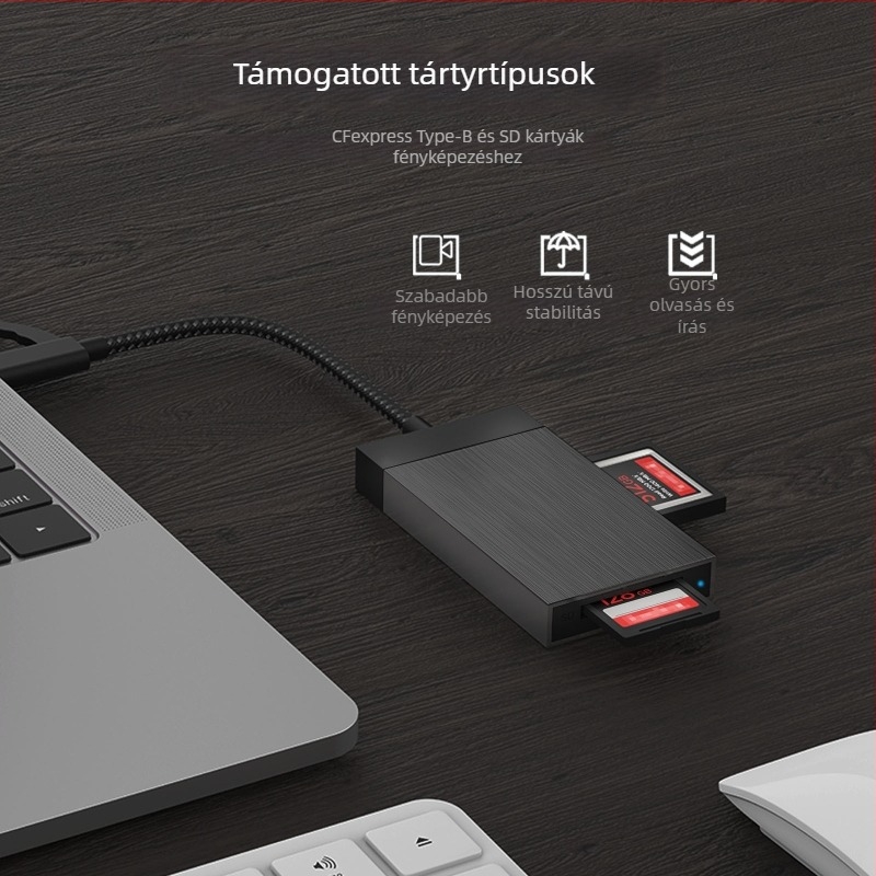 KS10 CFexpress- és SD-kártyaolvasó – Nagy sebességű USB-C 3.2 Külső kártyaolvasó fotózáshoz és videózáshoz, Alumíniumötvözet test