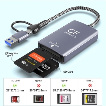 XJF-810 CFexpress Type B + SD kártyaolvasó DSLR fényképezőgépekhez, USB 3.2 Gen 2, 10 Gbps