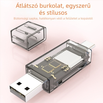 USB-C kártyaolvasó 2-in-1 SD/TF, USB 2.0, átlátszó ABS-PC ház