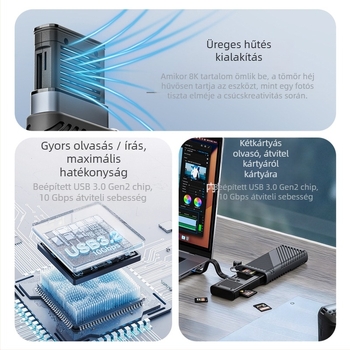 USB 3.2 Gen 2 gyors kártyaolvasó Type-C interfésszel | ABS + alumínium ötvözet | 180 g | külső telepítés