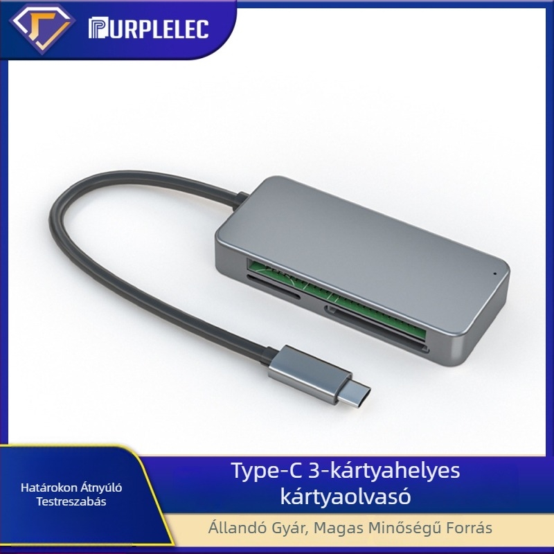 Type-C kártyaolvasó USB 3.0 — 3-in-1 külső olvasó mobilra és számítógépre, CF/SD/TF támogatás, Windows 7 kompatibil