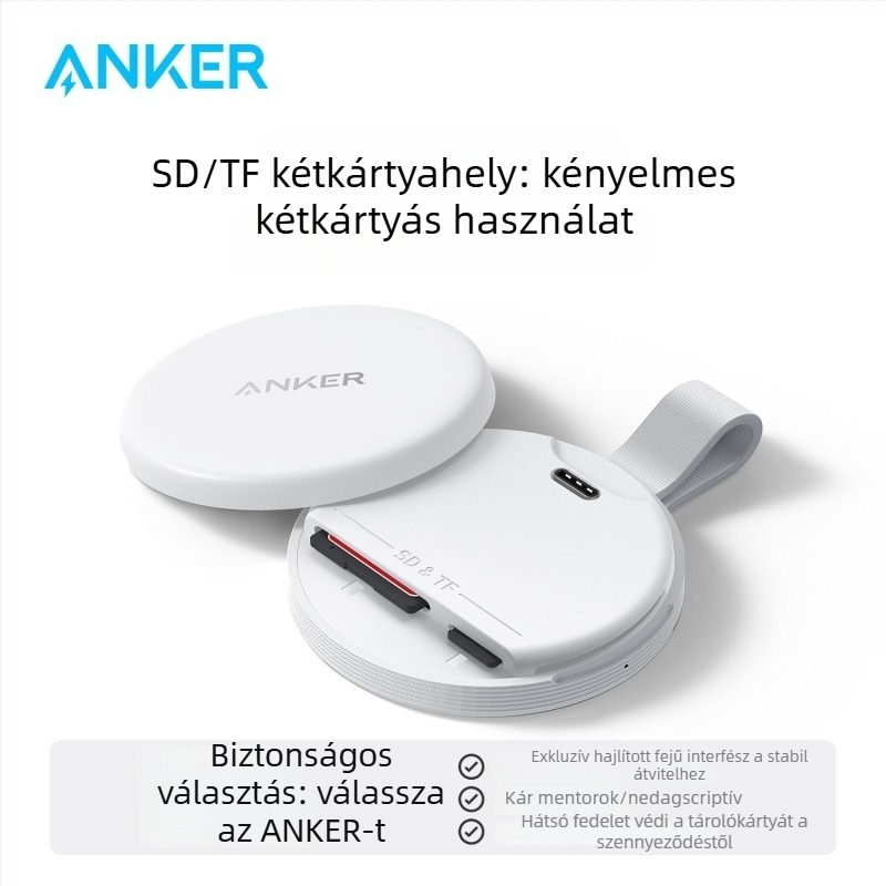 Anker SD/TF kártyaolvasó – USB-C, USB 2.0, 2-in-1, beépített, műanyag