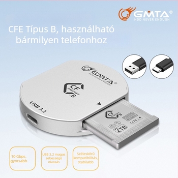 Gmta CF kártyaolvasó Type-C USB 3.2 Gen2, külső, alumíniumötvözet, CF kártya-támogatás, DSLR kamerákhoz és mobil eszközökhöz