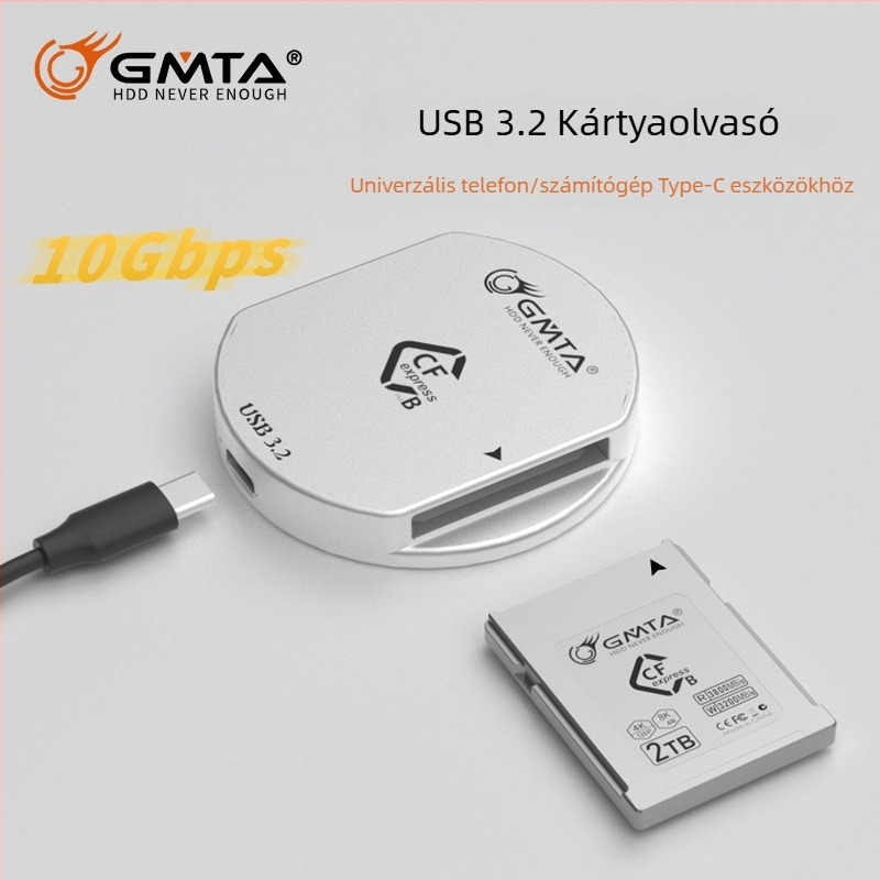Gmta CF kártyaolvasó Type-C USB 3.2 Gen2, külső, alumíniumötvözet, CF kártya-támogatás, DSLR kamerákhoz és mobil eszközökhöz