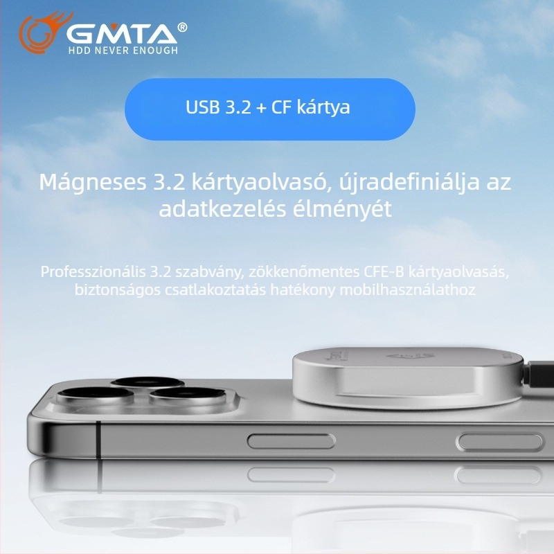 Gmta CF kártyaolvasó Type-C USB 3.2 Gen2, külső, alumíniumötvözet, CF kártya-támogatás, DSLR kamerákhoz és mobil eszközökhöz