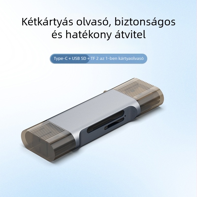 Kettős interfész USB 3.0 és Type-C kártyaolvasó SD/TF-hez — külső alumíniumötvözet, Windows 7 kompatibilis