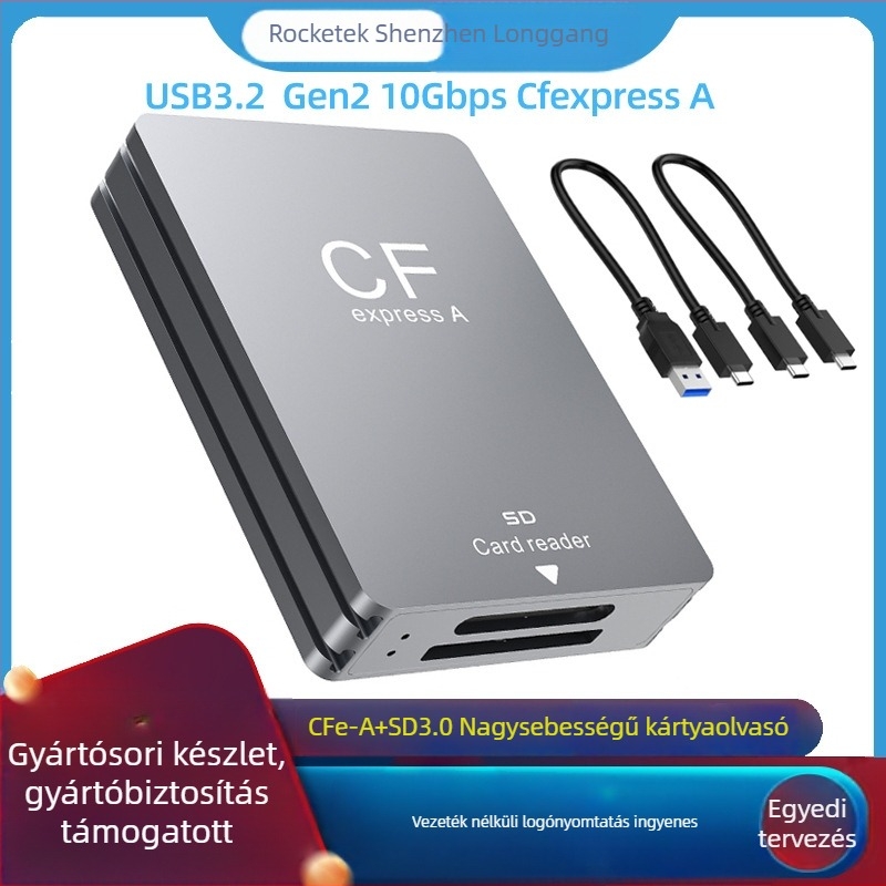 CFexpress Type A és SD kártyaolvasó, USB 3.2 Gen 2 (10 Gbps), Type-C interfész, alumínium ötvözet test