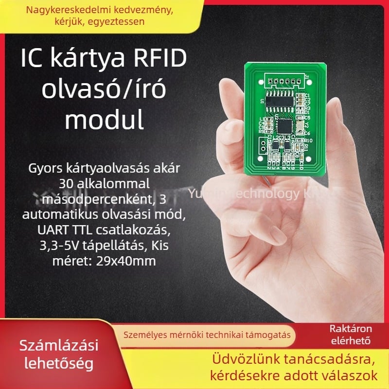 IC-kártyaolvasó–író modul — 13,56 MHz, ISO14443A, UART interfész, kompatibilis M1/S50/S70, olvasási idő 0,01 s, modell M2940B-HA