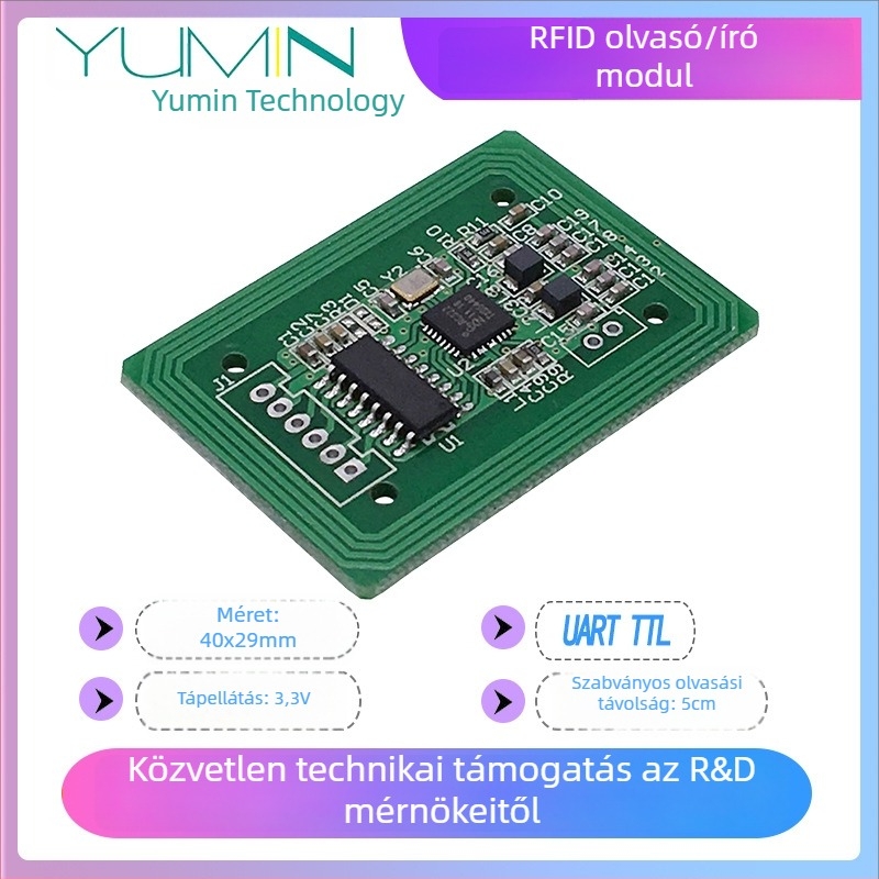 IC-kártyaolvasó–író modul — 13,56 MHz, ISO14443A, UART interfész, kompatibilis M1/S50/S70, olvasási idő 0,01 s, modell M2940B-HA