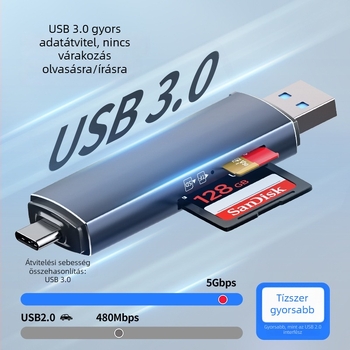 Maimang D-518 USB 3.0 / Type-C Kártyaolvasó SD/TF kártyákhoz, alumínium ötvözet burkolat, kettős kártya egyidejű olvasás, tömeg 16,5 g