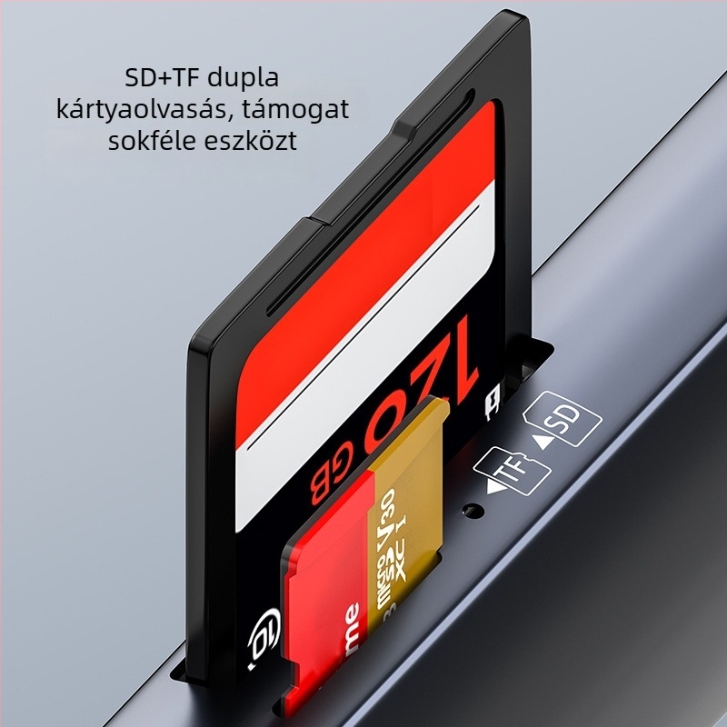 Maimang D-518 USB 3.0 / Type-C Kártyaolvasó SD/TF kártyákhoz, alumínium ötvözet burkolat, kettős kártya egyidejű olvasás, tömeg 16,5 g
