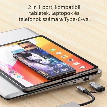 8-port USB-C hub SD/TF kártyaolvasóval, USB 3.0/2.0 és 3,5 mm audio