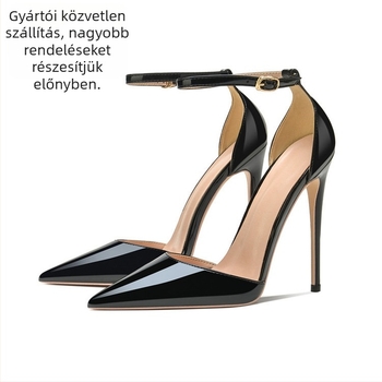 Pántos szandál, hegyes orr, 12 cm magas vékony sarok, felső része mikroszálból