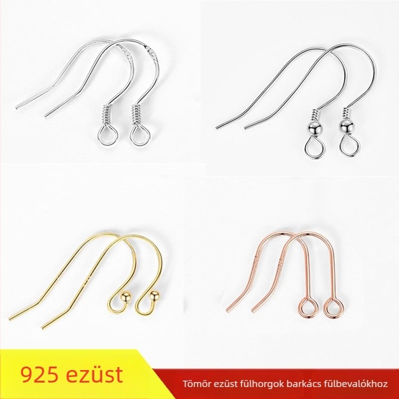 S925 ezüst fülhorgok – U-formájú, gyöngyös, aranyozott, kézzel készített DIY ékszer alkatrészek