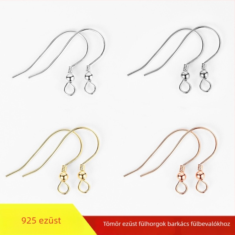 S925 ezüst fülhorgok – U-formájú, gyöngyös, aranyozott, kézzel készített DIY ékszer alkatrészek