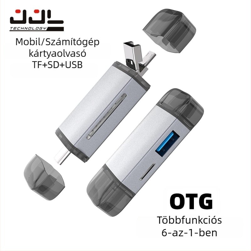 Type-C OTG kártyaolvasó - Hat egyben USB 2.0 SD/SDHC/TF/MicroSD, alumínium ötvözet ház