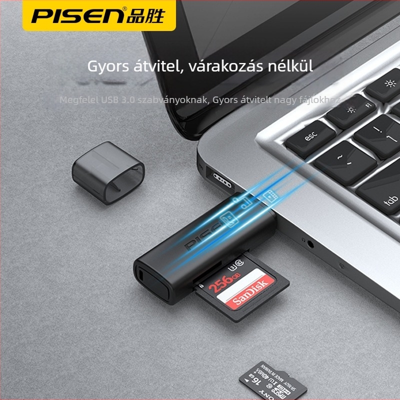 USB 3.0 kártyaolvasó SD és microSD-hez — SD+TF kettős olvasó, PC+ABS, Windows 7 kompatibil