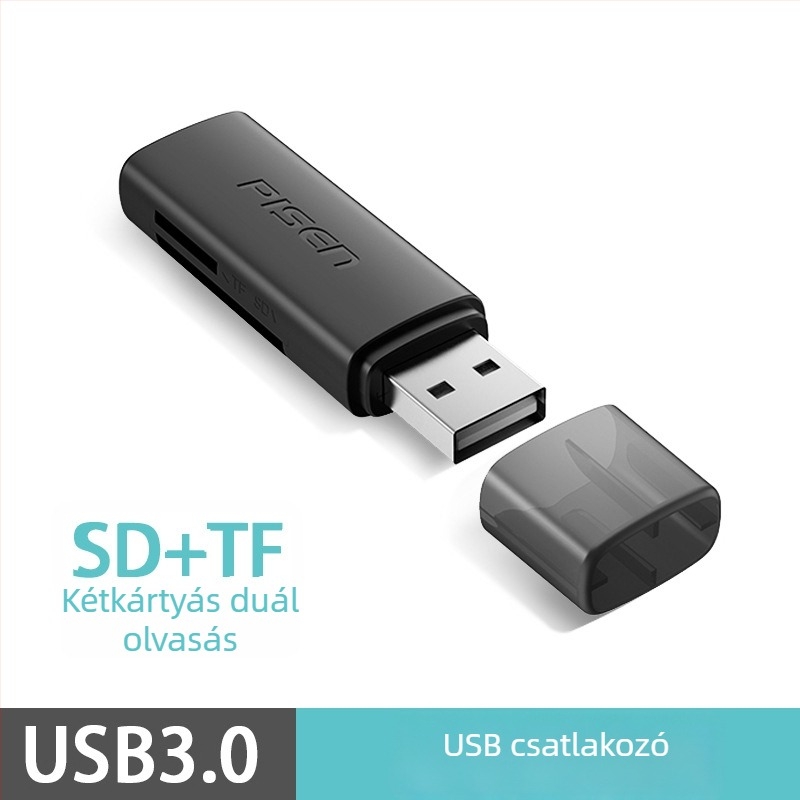 USB 3.0 kártyaolvasó SD és microSD-hez — SD+TF kettős olvasó, PC+ABS, Windows 7 kompatibil