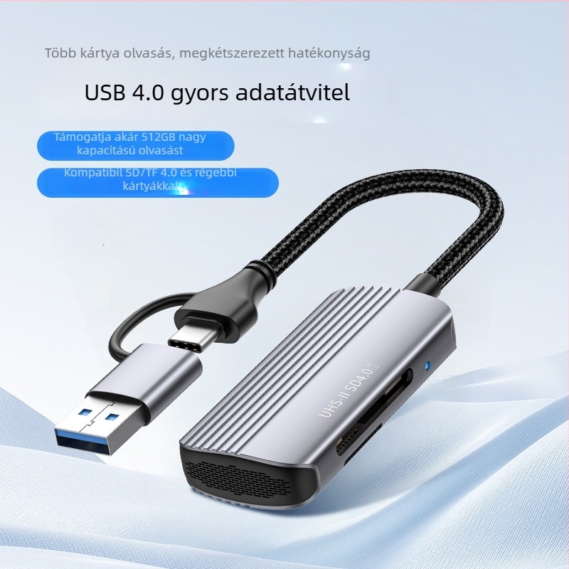 All-in-One USB 4.0 kártyaolvasó SD/TF támogatással, Type-C interfész, Plug-and-Play, alumínium ötvözet