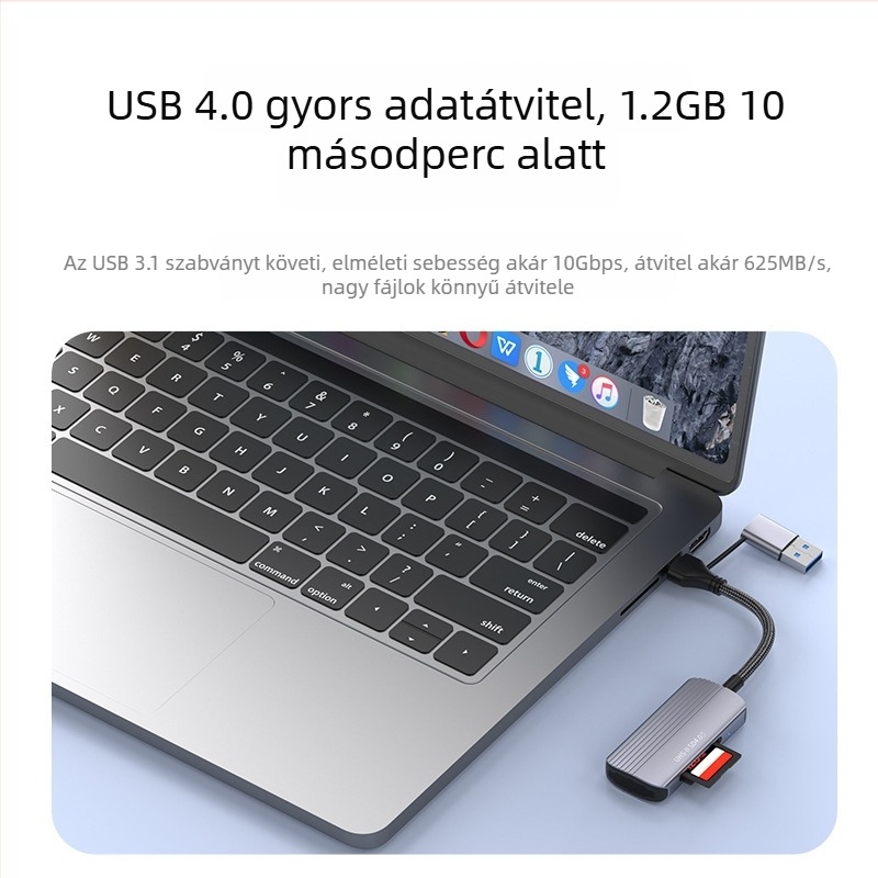 All-in-One USB 4.0 kártyaolvasó SD/TF támogatással, Type-C interfész, Plug-and-Play, alumínium ötvözet