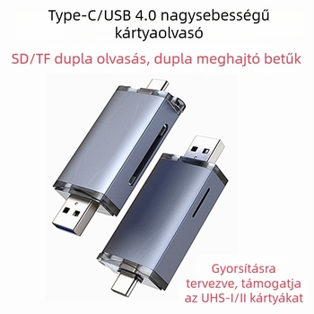 UHS-II SD4.0 kártyaolvasó Type-C és USB-vel – SD/SDHC/TF/Mini SDHC támogatás, alumínium ötvözet, modell T-933D