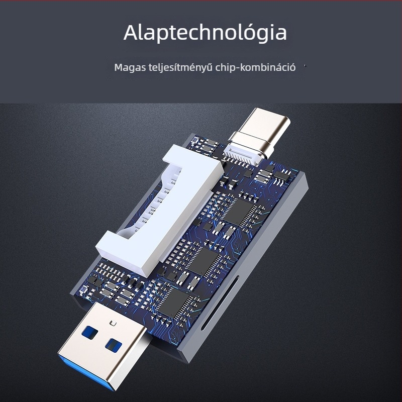 UHS-II SD4.0 kártyaolvasó Type-C és USB-vel – SD/SDHC/TF/Mini SDHC támogatás, alumínium ötvözet, modell T-933D