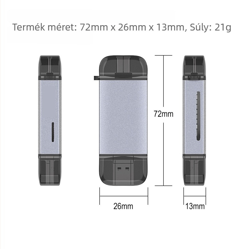 UHS-II SD4.0 kártyaolvasó Type-C és USB-vel – SD/SDHC/TF/Mini SDHC támogatás, alumínium ötvözet, modell T-933D