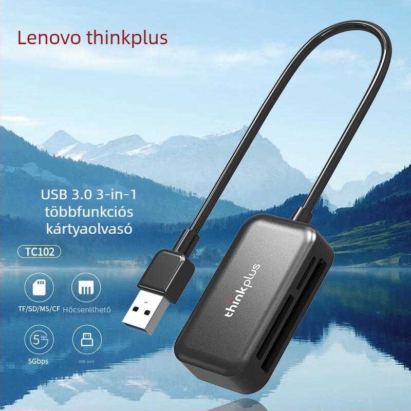 Lenovo TC102 USB 3.0 Három az egyben kártyaolvasó — CF/SD/TF, külső, Windows 7 kompatibilis