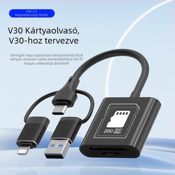 SYRUI Sy-239 kártyaolvasó Lightning és Type-C interfészekkel, SD/TF kártya támogatás, USB 3.0 OTG iPhone és Android készülékekhez