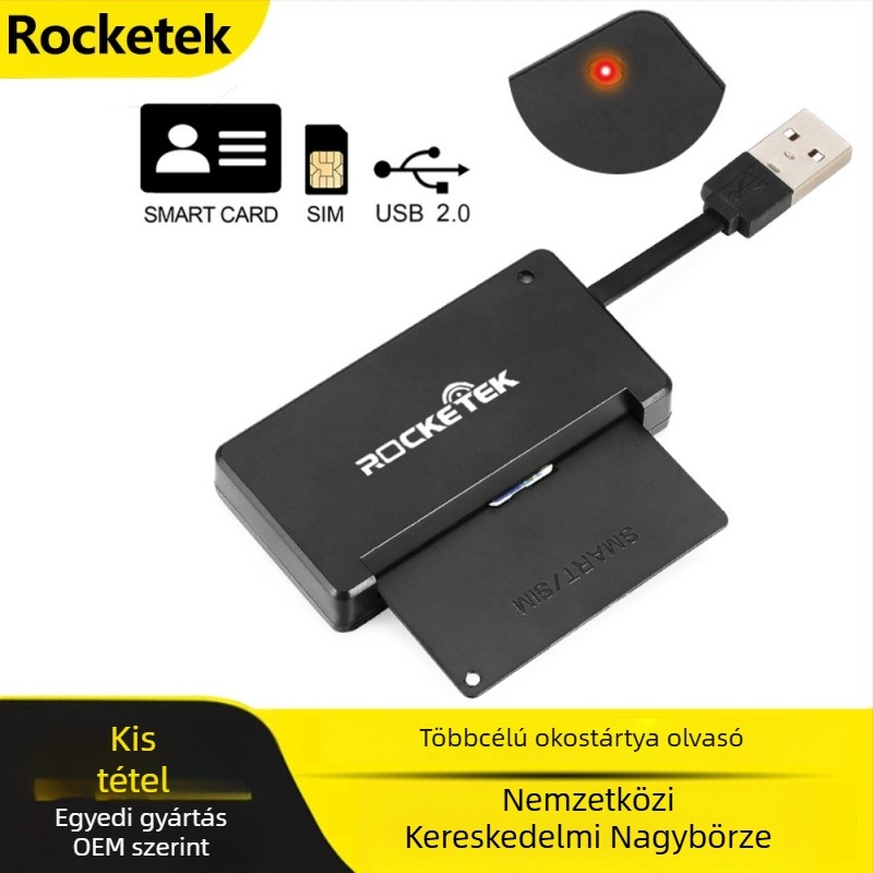 Rocketek CR384-A Okoskártyaolvasó CAC, SIM, bankkártya és személyi igazolvány kártyákhoz – USB 2.0, Windows/macOS/Linux kompatibilis