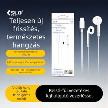 Type-C fülhallgató In-Ear vezetékes, inline vezérléssel, mozgó tekercs meghajtó, 1,2 m kábel, Android-kompatibilis