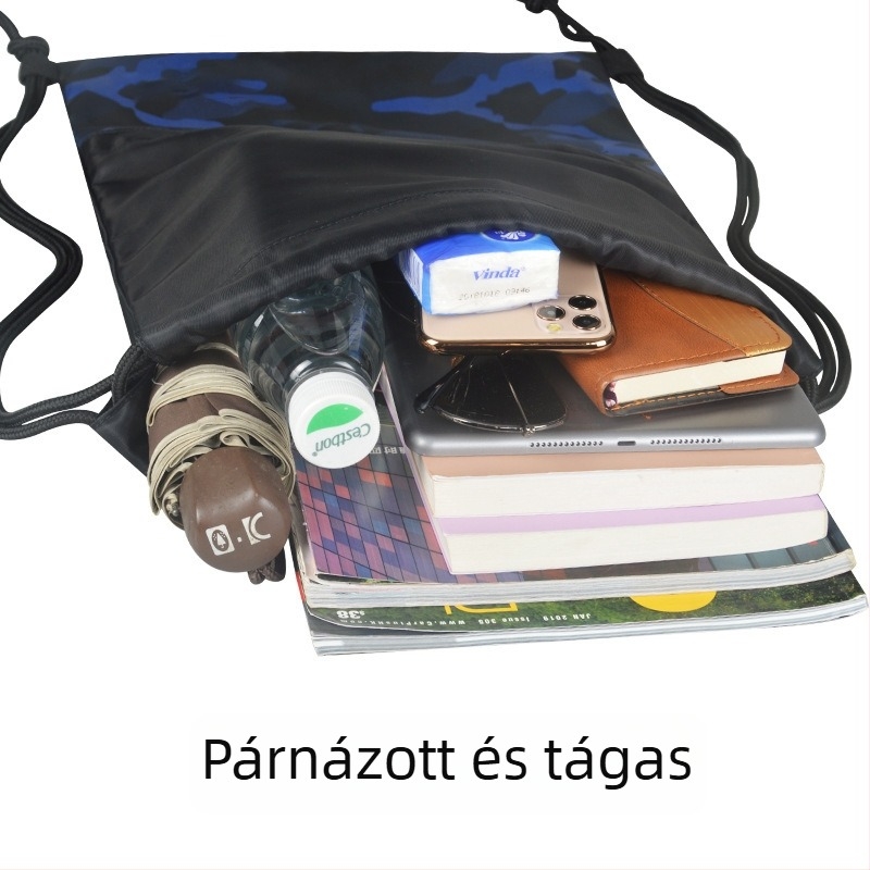 Sportos húzózsinóros hátizsák, könnyű, uniszex, légző hátsó panellel, hegymászáshoz, nagy kapacitás (Nylon; poliészter bélés; hátsó panel görbülete; lélegző)