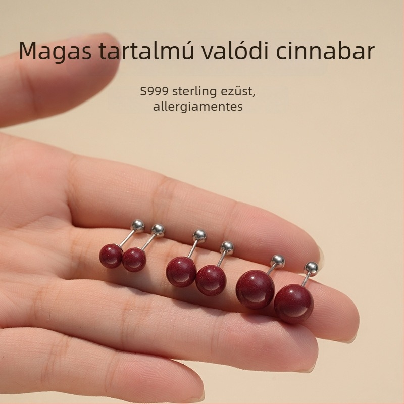 Geometriai cinnabar fülbevalók, 999 ezüst, etnikus stílus, First Wife márka, tavasz 2024