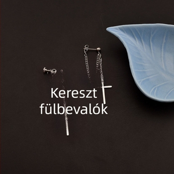 Klipszes keresztláncos fülbevaló, koreai stílus, ötvözet, elektroplatált, modell W16/W17