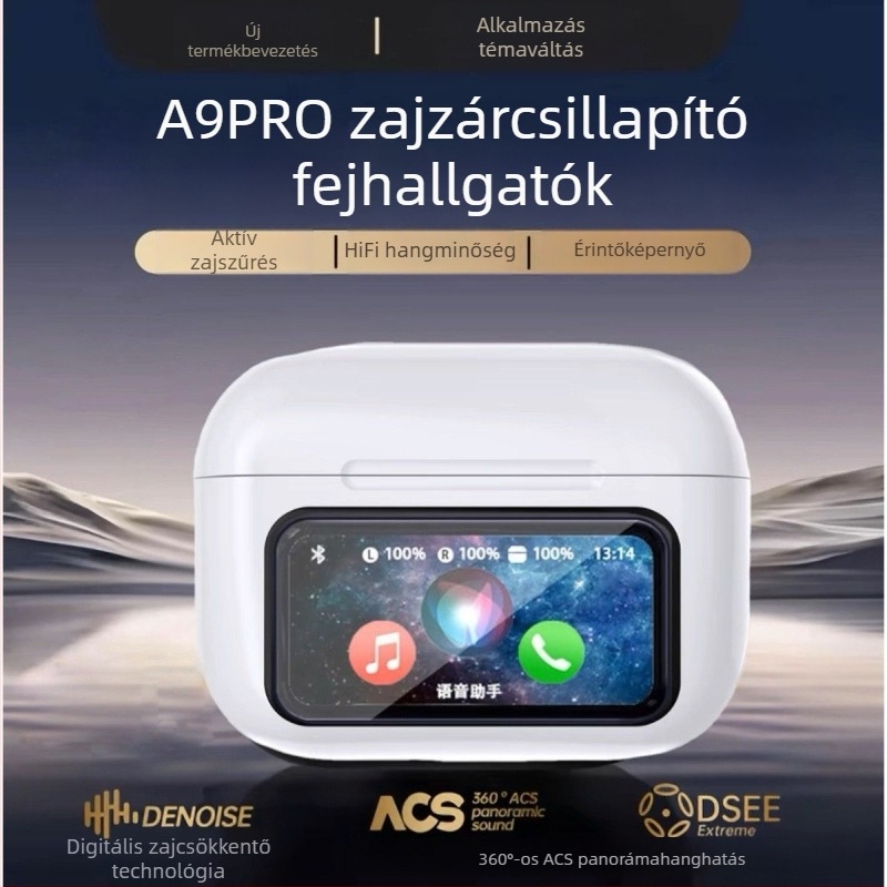 Vezeték nélküli TWS fülhallgatók A9Pro ANC-val, digitális kijelző, Bluetooth 5.4, sportos kialakítás, fülhorgos dizájn, sztereó hang, 10 m hatótávolság, üzemidő akár 4 óráig