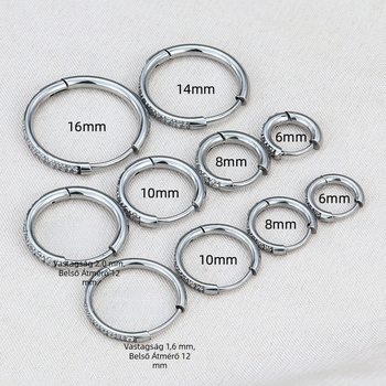 Rozsdamentes acél minimalist karika fülbevaló micro-beültetéssel cirkónnal, uniszex