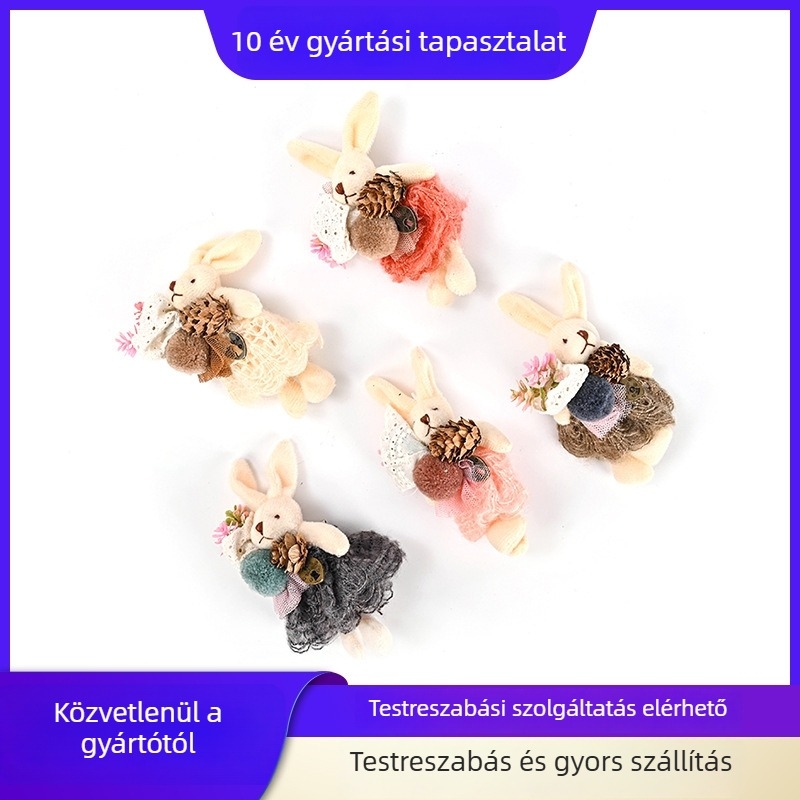 Kitűző: nyuszis karikatúra erdő-stílusú retro, virág alakú, anyag szövet, nyomtatás, kettős használat