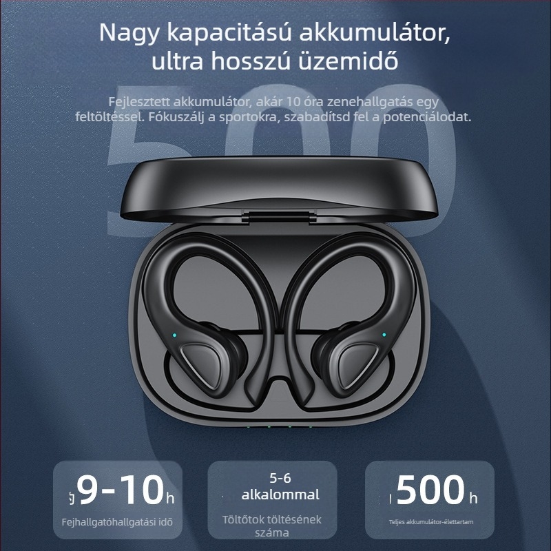 Bluetooth vezeték nélküli fülhallgató fülbeakasztó dizájnnal, Bluetooth 5.3, 15 m hatótáv, vízálló, 8+ órás üzemidő, alacsony késleltetés esportokhoz
