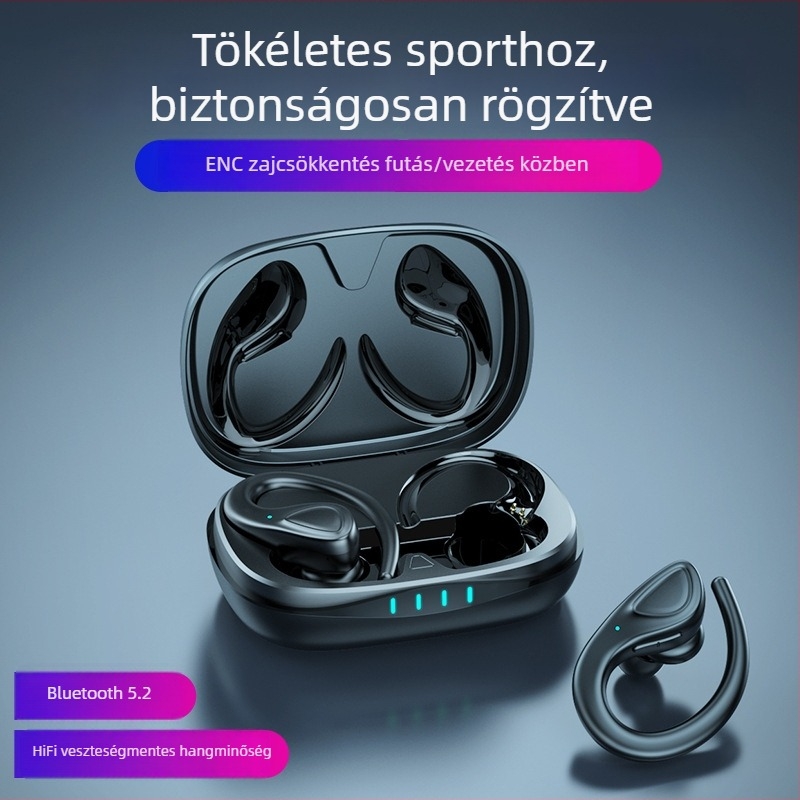 Bluetooth vezeték nélküli fülhallgató fülbeakasztó dizájnnal, Bluetooth 5.3, 15 m hatótáv, vízálló, 8+ órás üzemidő, alacsony késleltetés esportokhoz
