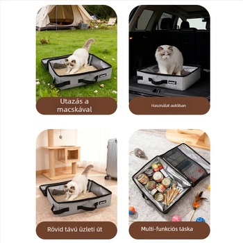 Hordozható összecsukható vízálló macskaalmotál, zárt macska WC kültéri utazásokhoz