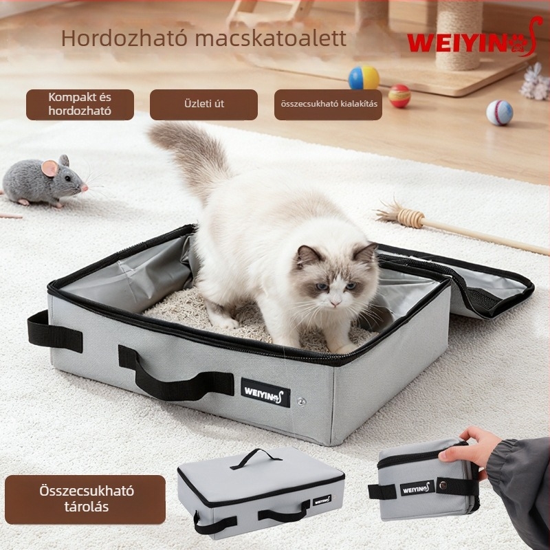 Hordozható összecsukható vízálló macskaalmotál, zárt macska WC kültéri utazásokhoz