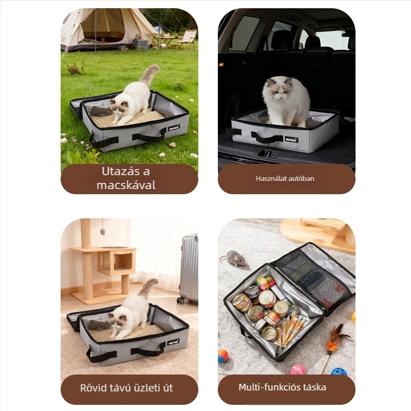 Hordozható összecsukható vízálló macskaalmotál, zárt macska WC kültéri utazásokhoz